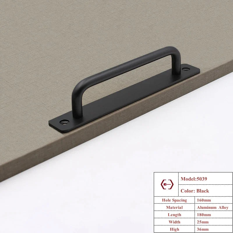 Aluminium Alloy Punch-free Furniture Cabinet Handle Sliding Barn Door Handle Pull And Flush Hardware Set Wood Door Drawer Handle Oasis Select Black 160mm