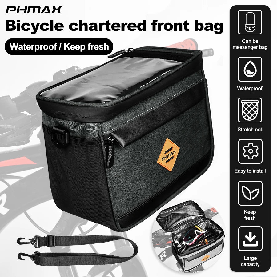 PHMAX Bicycle Chartered Front Bag, Large Capacity Waterproof Fresh Bag, Touch Screen Cycling Phone Bag Messenger Bag Oasis Select
