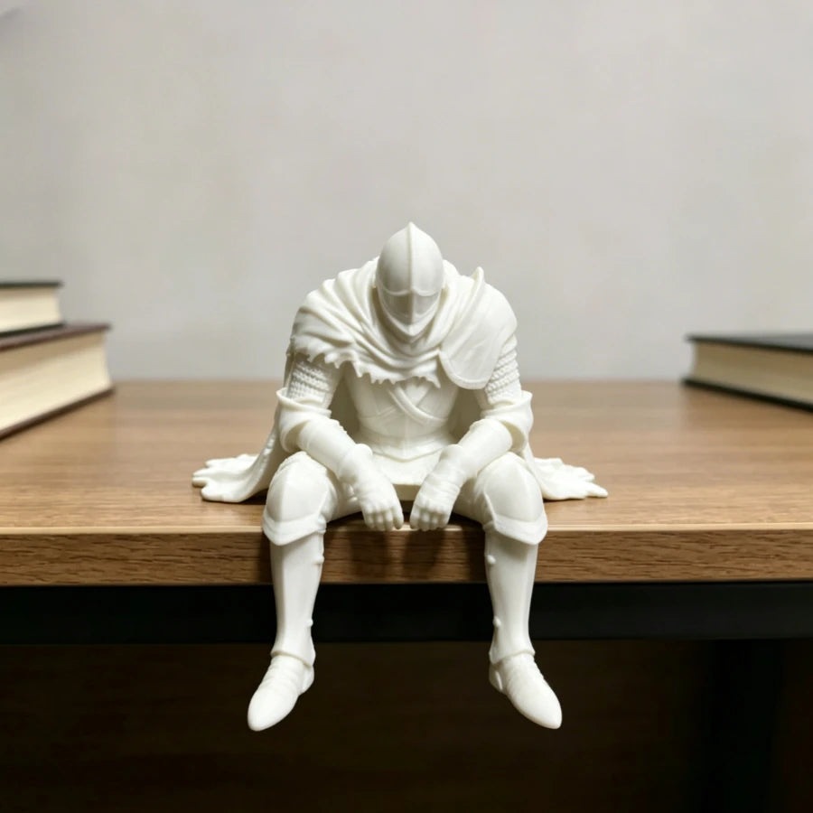 3D Printed Knight Figurine Retro Armored Warrior Desk Edge Ornament Medieval Style Tabletop Statue Collectible Gift for Medieval Oasis Select White
