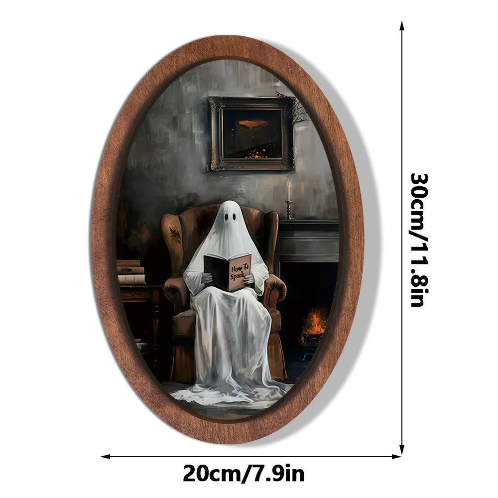 Halloween Ghost Wooden Photo Frame Painting Retro 3D Hanging Plaque Festival Decor Wall Sticker for Home Party Wall Decor Oasis Select MZ1164 Medium