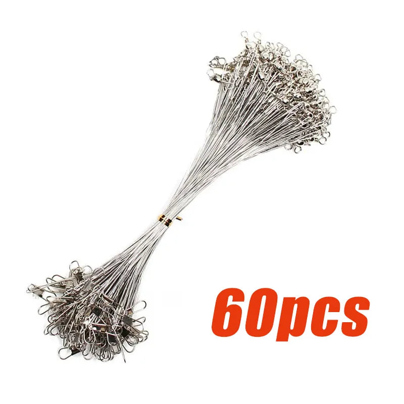 20/100PCS Anti Bite Steel Fishing Line Steel Wire Leader With Swivel Fishing Accessory Lead Core Leash Fishing Wire 15CM/25CM Oasis Select 60pcs Silver 15cm