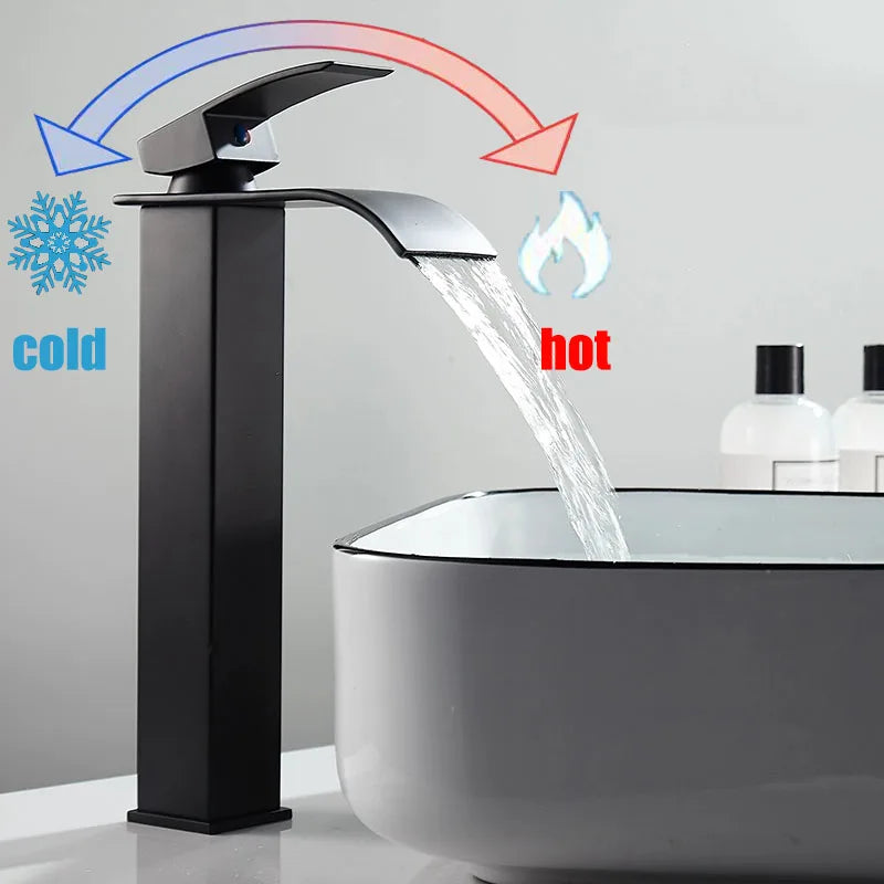 Waterfall Sink Faucet Bathroom Accessories Dual Control of Hot and Cold Bathroom Mixer Tap Washbasin Faucet Set Fixture Home Oasis Select