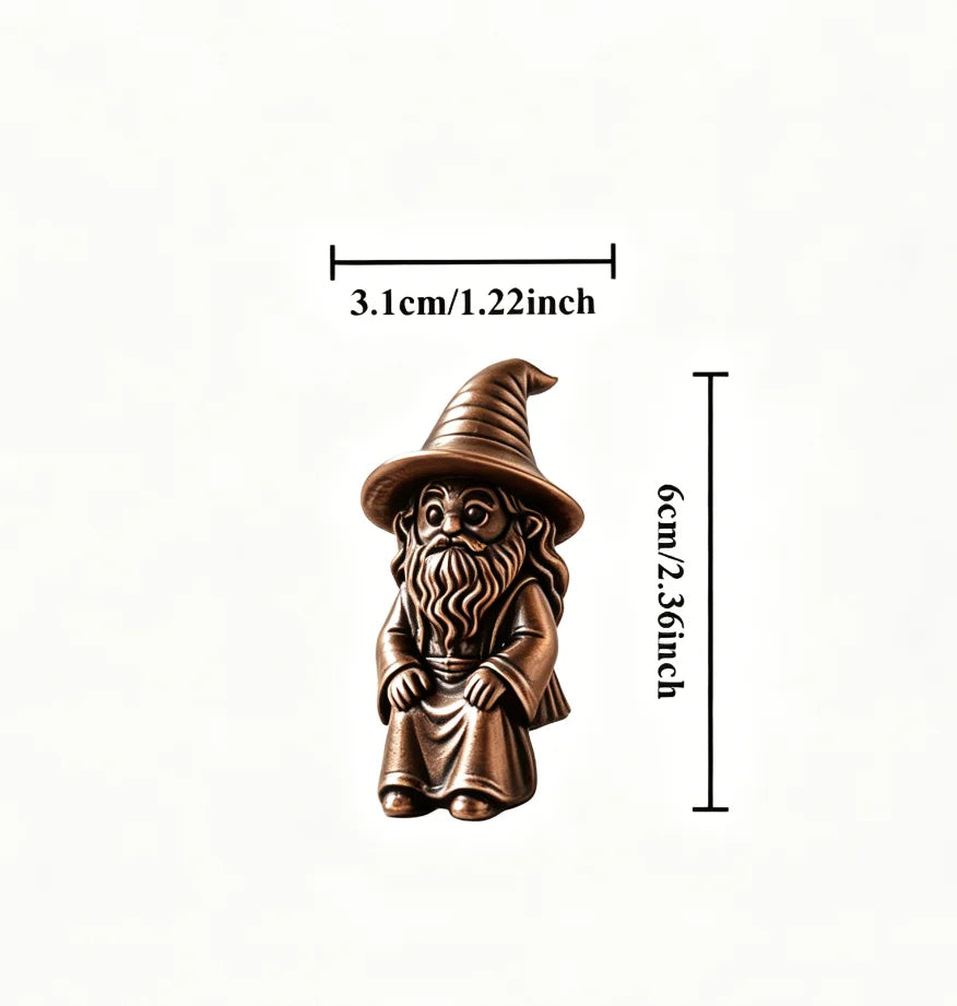 Mini Wizard Figurine 3D Printed Sitting Magician Miniature Statue Cute Edge Sitter Ornaments Home Office Monitor Shelf Art Decor Oasis Select Mini Wizard Bronze