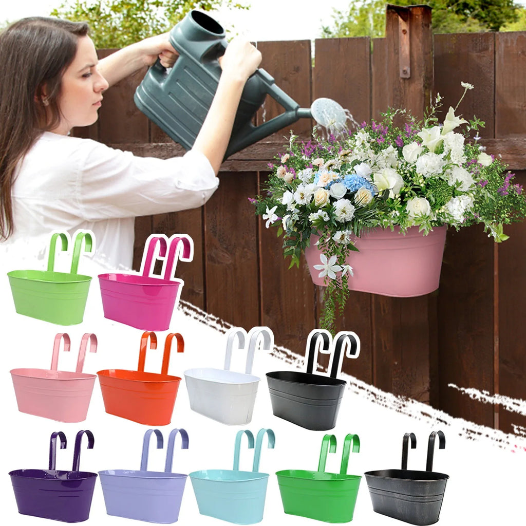 Metal Iron Hanging Flower Pots Balcony Planter with Detachable Hook, Durable Herb Pots Perfect for Fence Home Decor Oasis Select