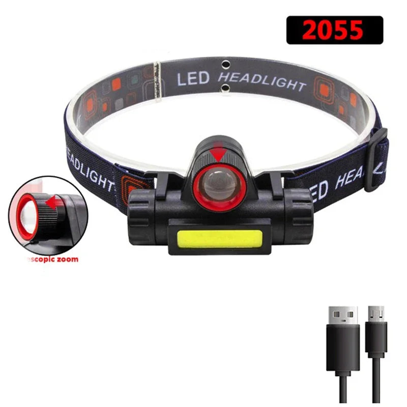 Rechargeable LED Headlamp XPE COB Dual Light Waterproof Magnetic