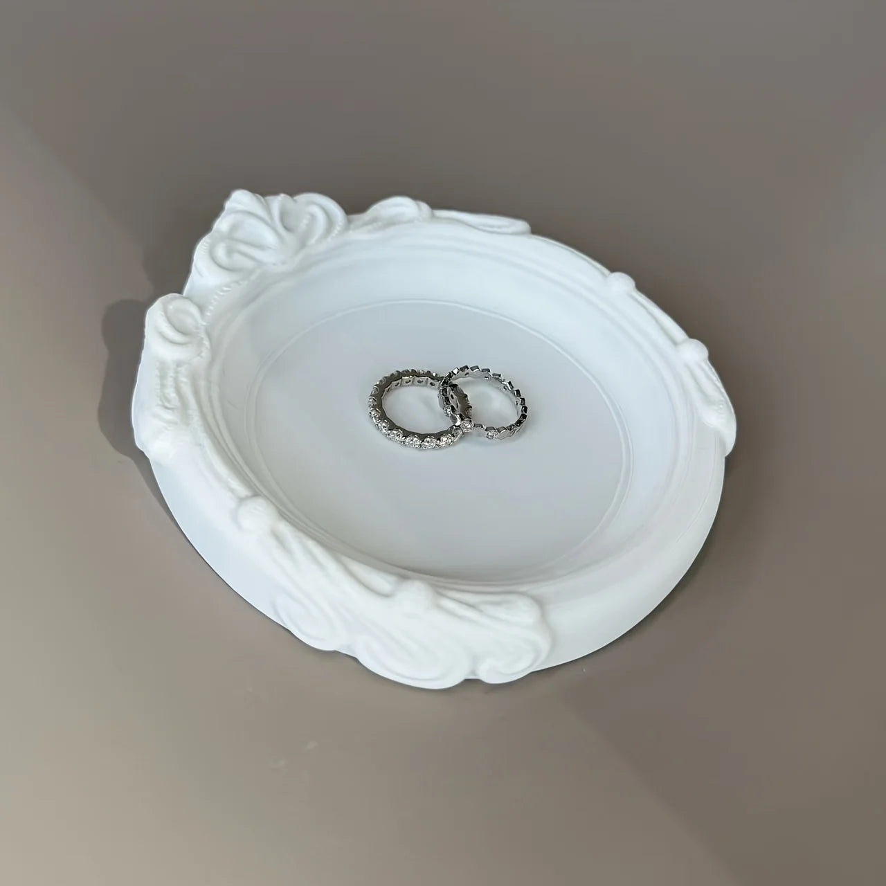Ornate Baroque Style Jewelry Tray White Decorative Trinket Dish Elegant Vanity Organizer for Rings Earrings Small Accessories Oasis Select