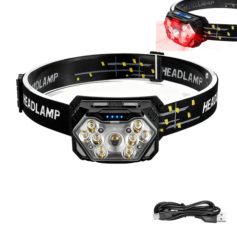 9 LED USB-C Rechargeable Headlamp | Motion Sensor & 6 Modes