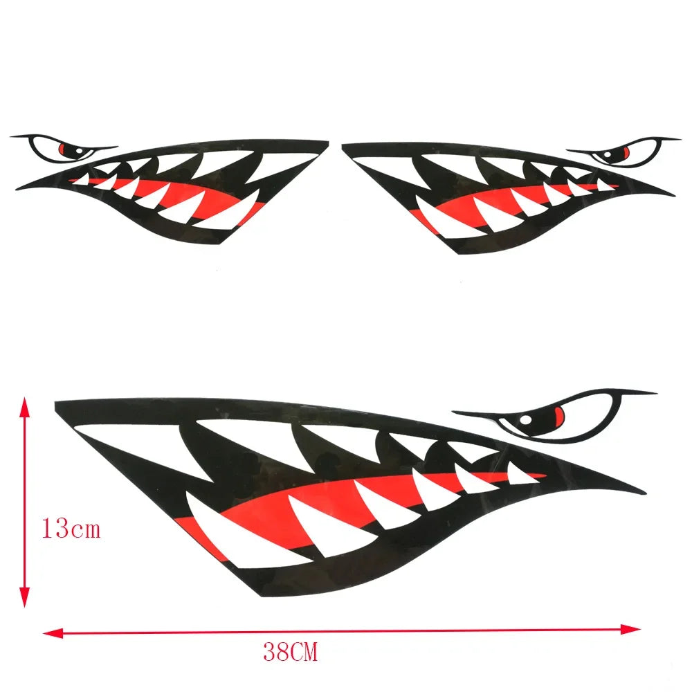 2PC Kayak Sticker Waterproof Shark Teeth Mouth Stickers Decal Canoe Dinghy Marine Boat Car Truck Oasis Select