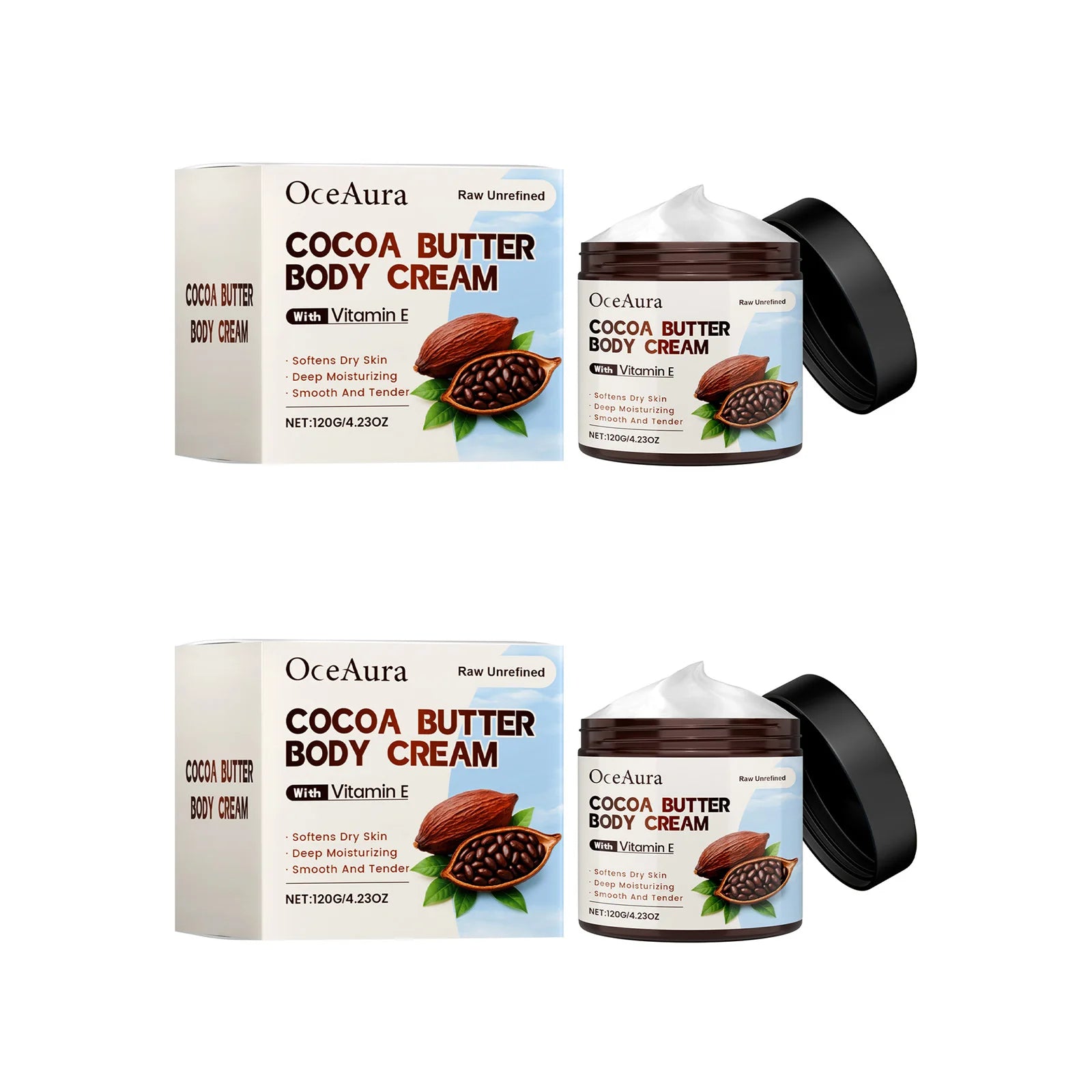 Cocoa Butter Body Lotion Intense Moisturizing Nourishing Cream Smooth Soft Skin Brightening Non-Greasy Winter Skin Care Oasis Select 2 x 120g Boxed