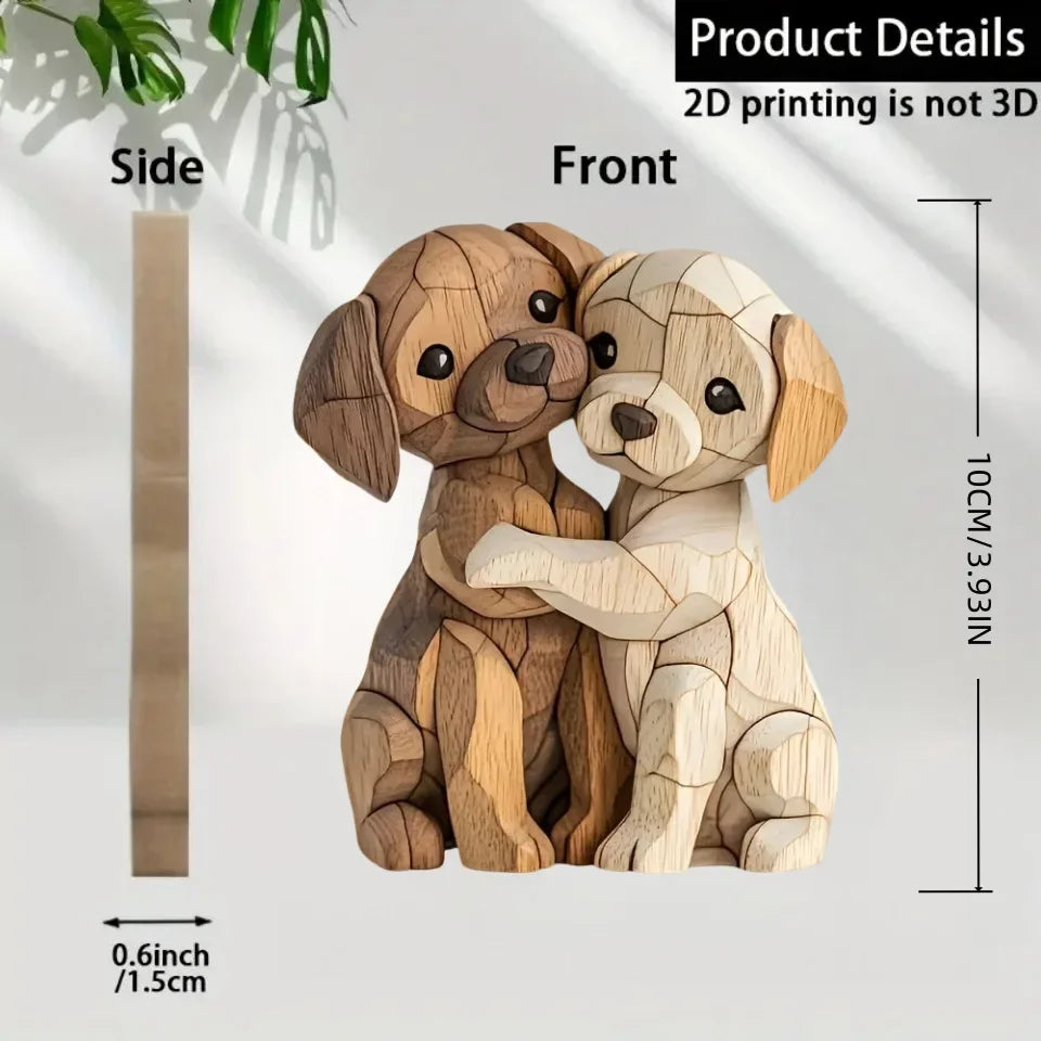 2D Flat Cat Wooden Kitten Dog Couple Sculpture Rabbit Enthusiast Gift Light and Dark Wood Grain Desktop Home Decoration New Oasis Select P