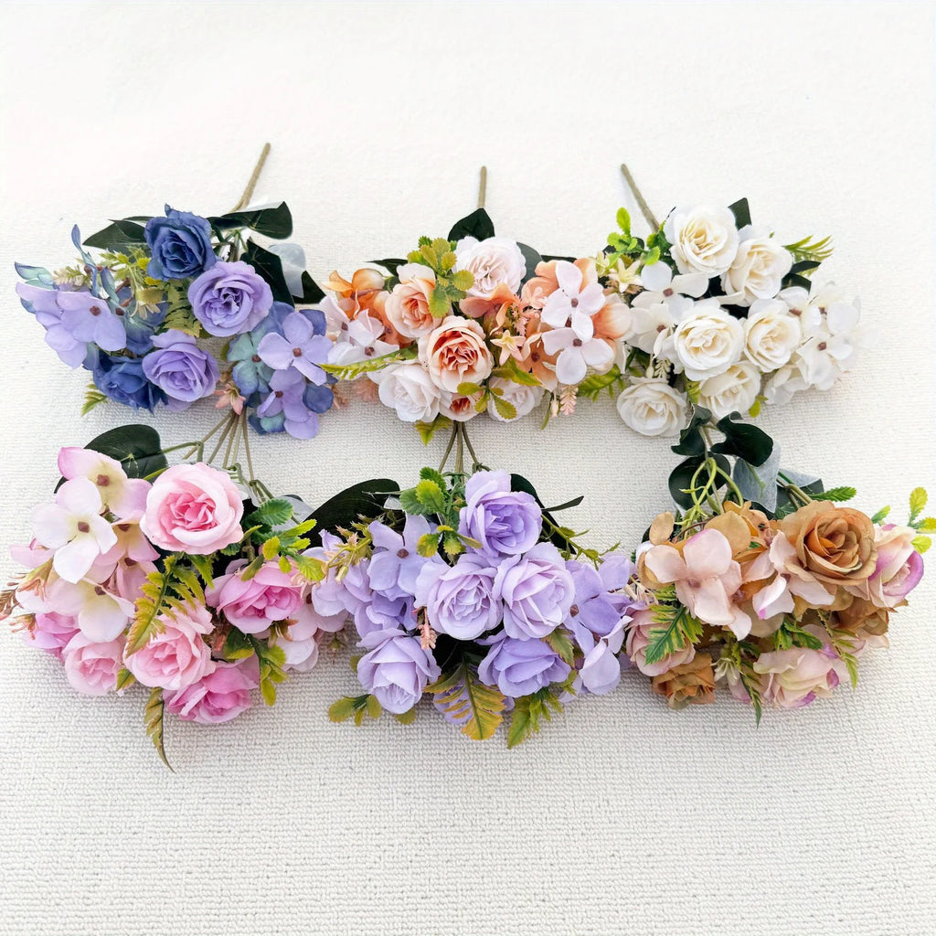 Heads pink Artificial Silk Rose Flowers Fake White Eucalyptus Peony Flower Bouquet, for Home Wedding Party Garden Decoration Oasis Select