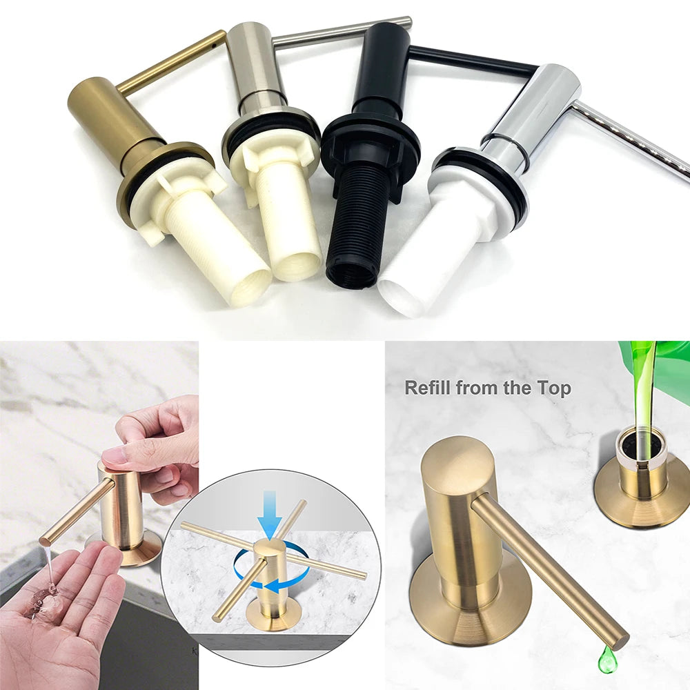 Brass Kitchen Sink Liquid Soap Dispenser Built-in Lotion Pump Head Oasis Select