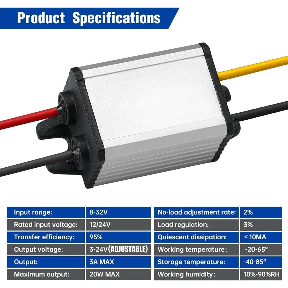 DC 12V/24V To 3-24V 2A Adjustable Voltage Converter Waterproof Module Buck Converter For Robotics Motor Automotive Light Strip Oasis Select
