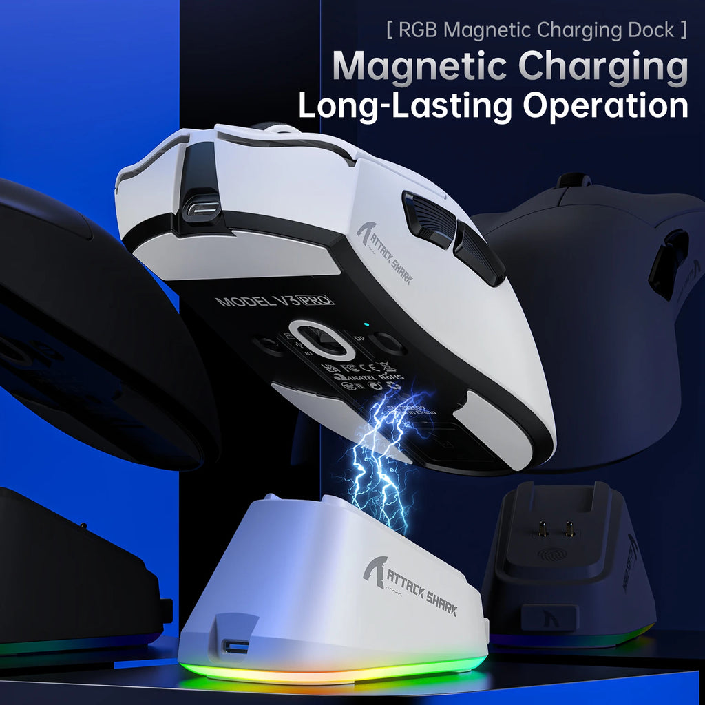 ATTACK SHARK V3Pro Wireless Gaming Mouse Tri-Mode 2.4G/BT/Wired PAW3311 25000DPI 65g Lightweight Magnetic RGB Charging Dock Oasis Select