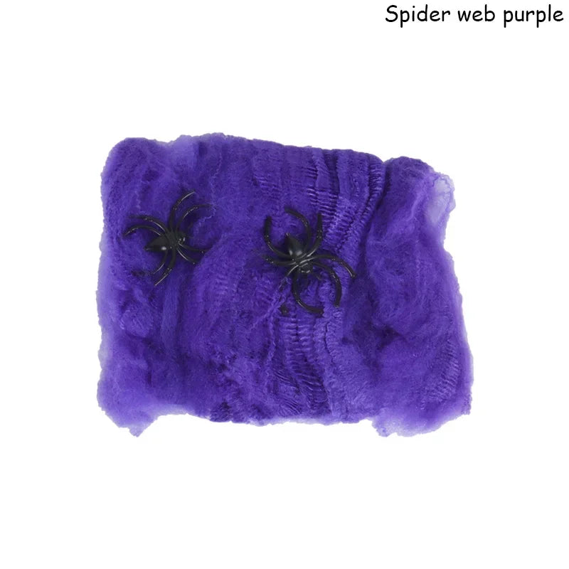 1-20PCS Halloween Decoration Stretchy Spider Web Cotton Cobweb Horror Prop for Haunted House Bar Party Scene Scary Decor Use Oasis Select Purple 20PCS