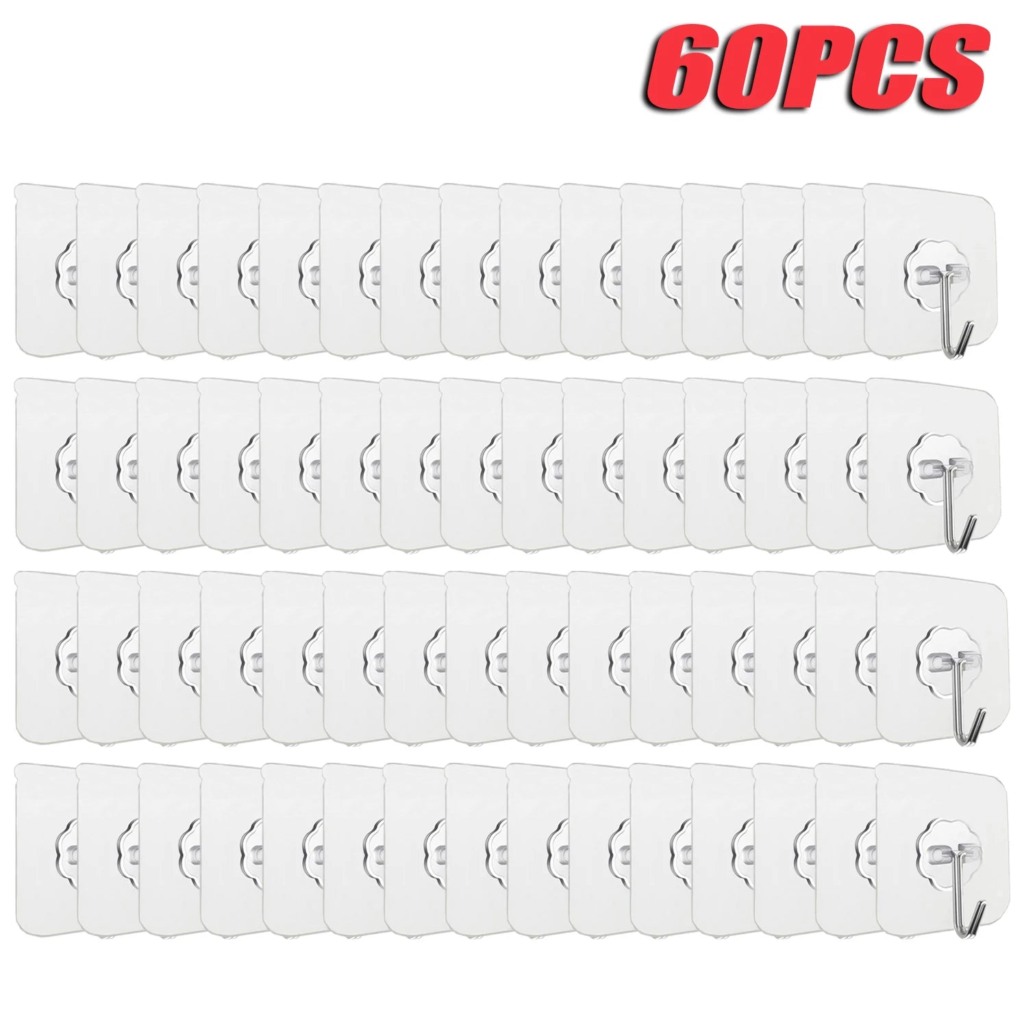 100-300PCS Transparent Stainless Steel Self-Adhesive Hooks Bathroom Towel Clothes Storage Sticker Hooks Key Hangers Storage Oasis Select 60 PCS