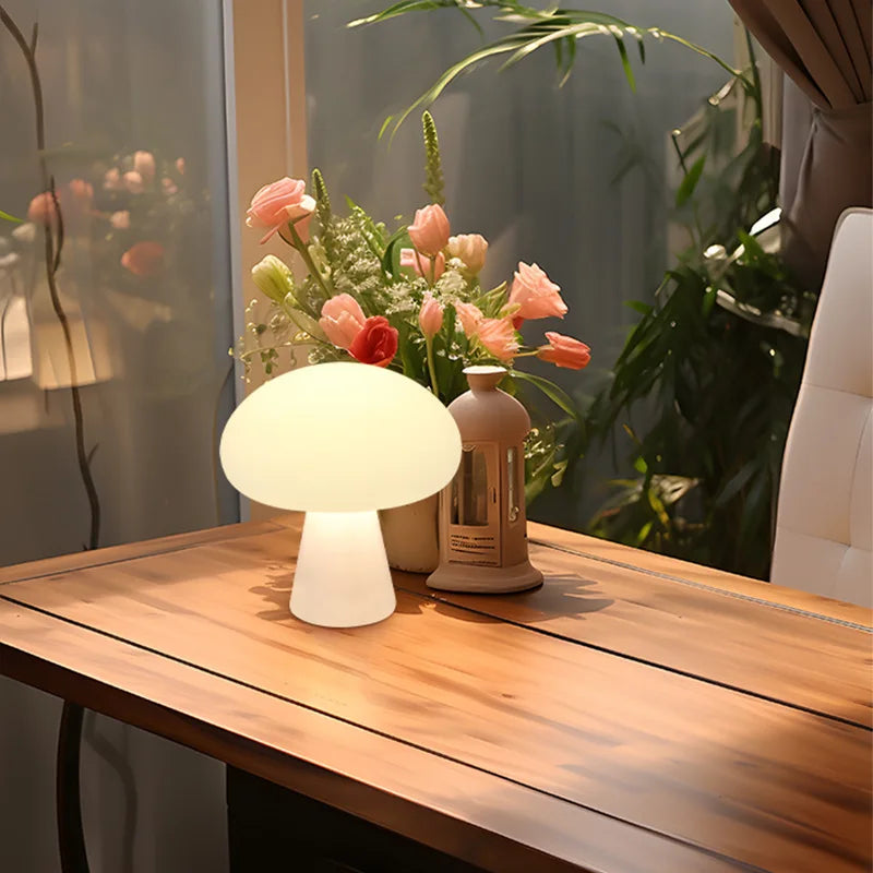 Ins Vintage Danish Cream-style Mushroom Table Lamp Charging Living Room Study Bedroom Bedside Decorative Ambient Light Oasis Select
