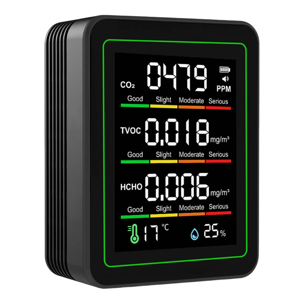 5-in-1 Indoor Air Quality Monitor – CO2, TVOC, HCHO, Temp & Humidity Air Quality Monitor Oasis Select black United States