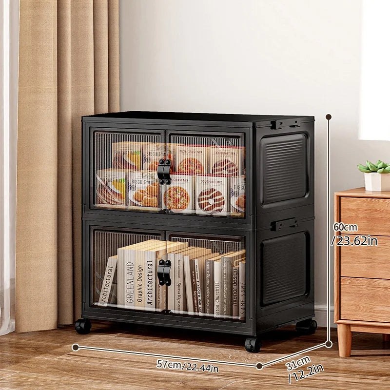 22.4 Inch Foldable Storage Box,Double Doors Multi-Layer No Assembly Organizer for Drinks/Snacks/Toys/Daily Items,Space-Savining Oasis Select 2 Layers