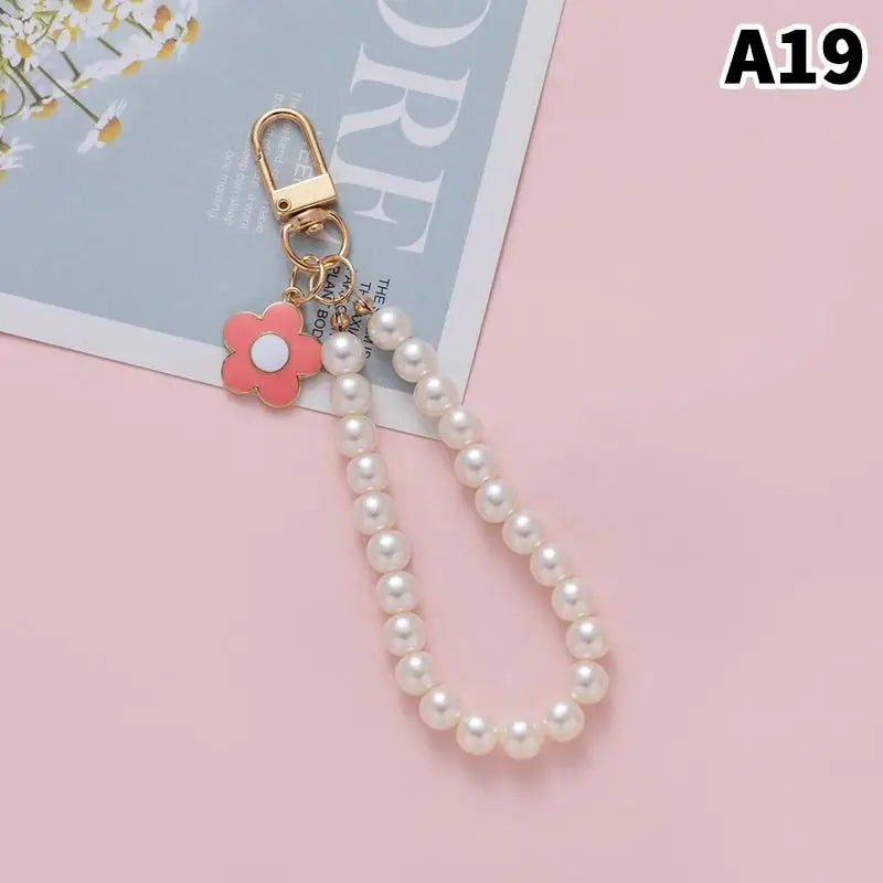 Pearl Flower Keychain Charm – Beaded Bag & Phone Pendant Keychain Charm Oasis Select A19