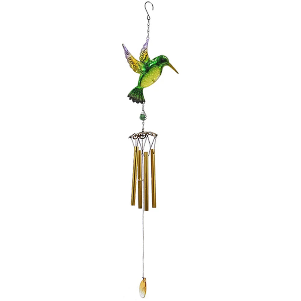 Wind Chime Hummingbirds Dragonflies Metal Glass Painted Crafts Hanging Pendants Bell Aluminum Pipe Home Courtyard Hanging Decors Oasis Select Green Pipe