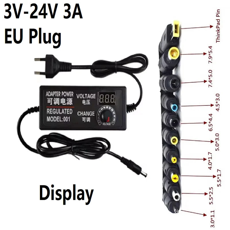 AC Adjustable Power Adapter 9V 12V 24V 1A 2A 3A Adapter 34PCS 8PCS 108PCS Universal AC Power Adapter Various Voltage DC Source Oasis Select EU 3A 10PCS Plug