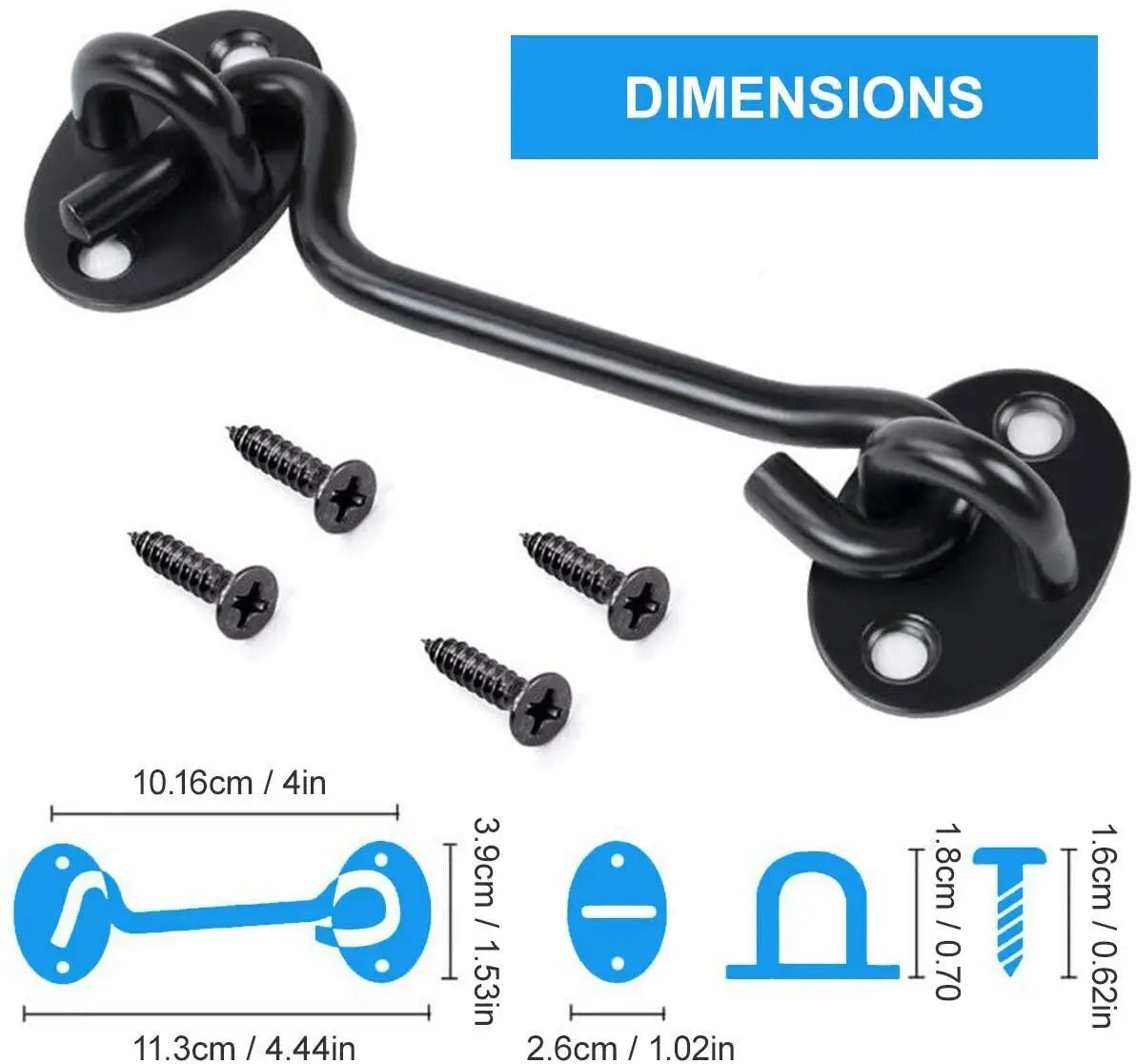 Door Bolt Stainless Steel Window Sliding Door Latch Cabin Hook And Eye Latch Lock Shed Gate Door Catch Silent Holder Household Oasis Select Black-4 inches