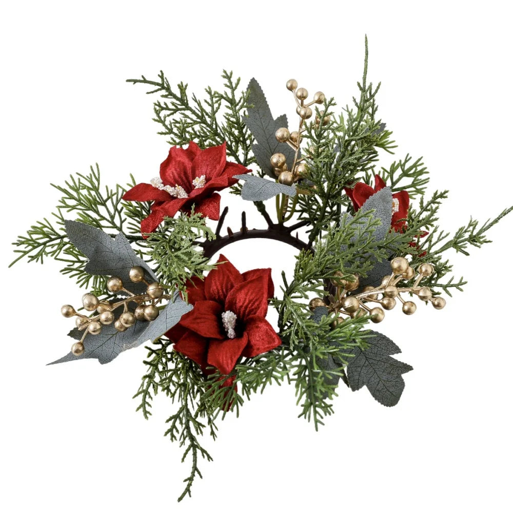 Christmas Candlestick Wreath Red Fruit Artificial Flowers Candle Ring Xmas New Year Table Decoration Candle Holder Garland Oasis Select Style 4