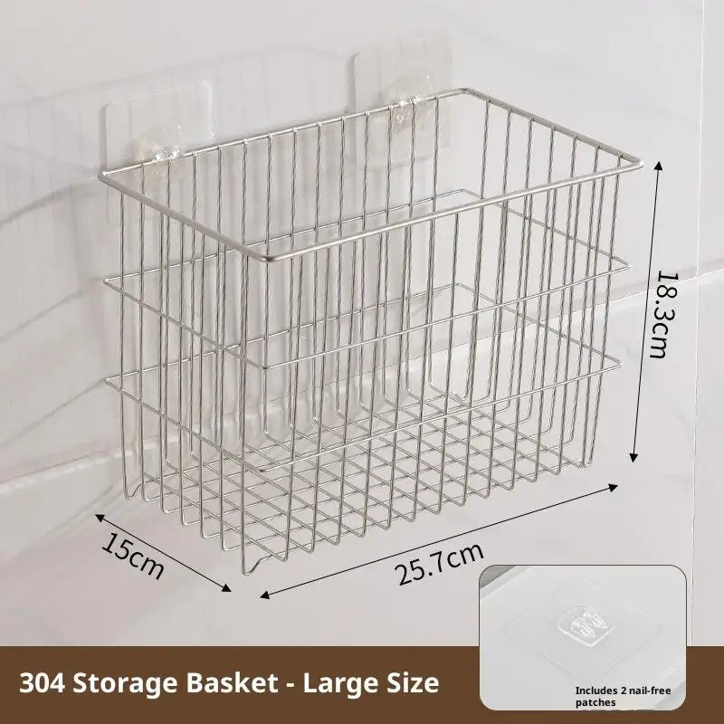 Punch-Free Wall Hanging Kitchen Shelf Storage Rack for Onion Ginger Garlic Condiments Spices Vegetables Fruits with Drain Basket Oasis Select Rectangle L