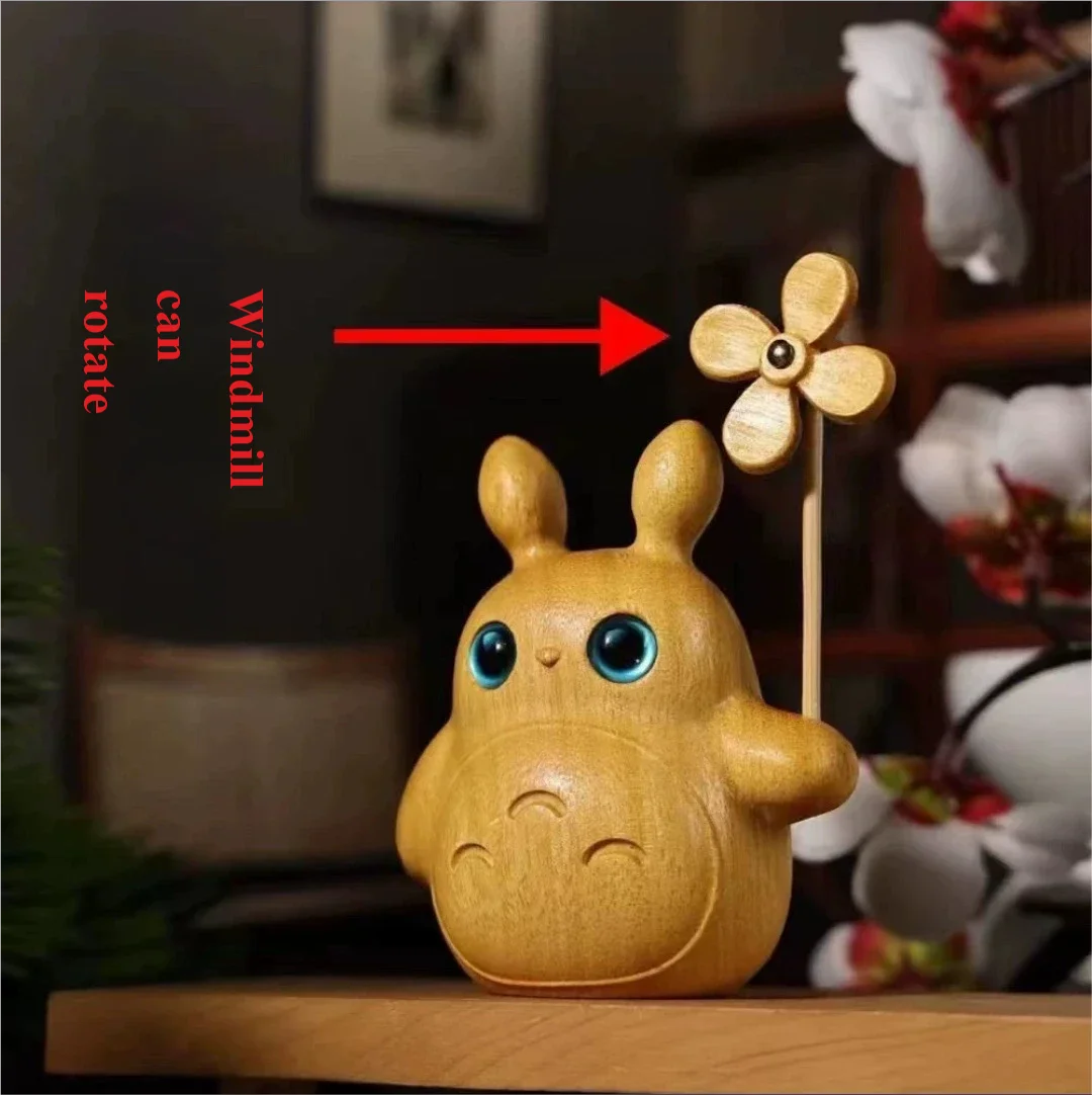 Solid Wood Creative Totoro Windmill Faceless Male Ornament Couple Gift Living Room Decoration Cartoon Music Box Birthday Gift Oasis Select 7cm 2