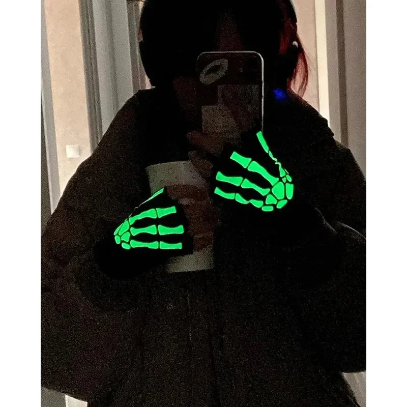 1/2/3/4pairs Adult Kids Halloween Skull Half-Finger Punk Gloves Winter Skull Fingerless Black Gloves Oasis Select