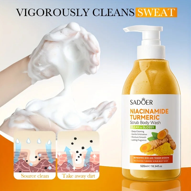 SADOER Niacinamide Turmeric Scrub Shower Gel 520ml Exfoliating Shower Gel Oasis Select
