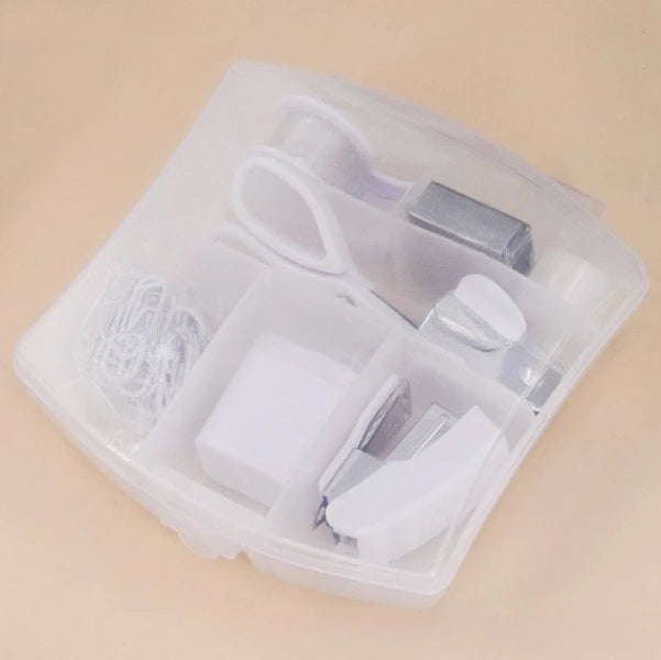 8PCS portable office school mini stationery gift box, including puncher, stapler, small tape, pencil case, scissors, 500 staples Oasis Select WHITE