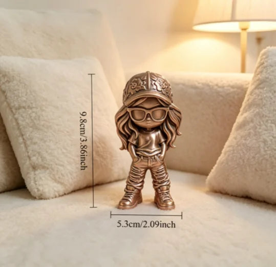 Ins Style Streetwear Girl Mini Statue 3D Printing Sunglasses Cap Trend Lady Figurine Ornament for Living Room Cafe Desktop Decor Oasis Select Bronze Girl