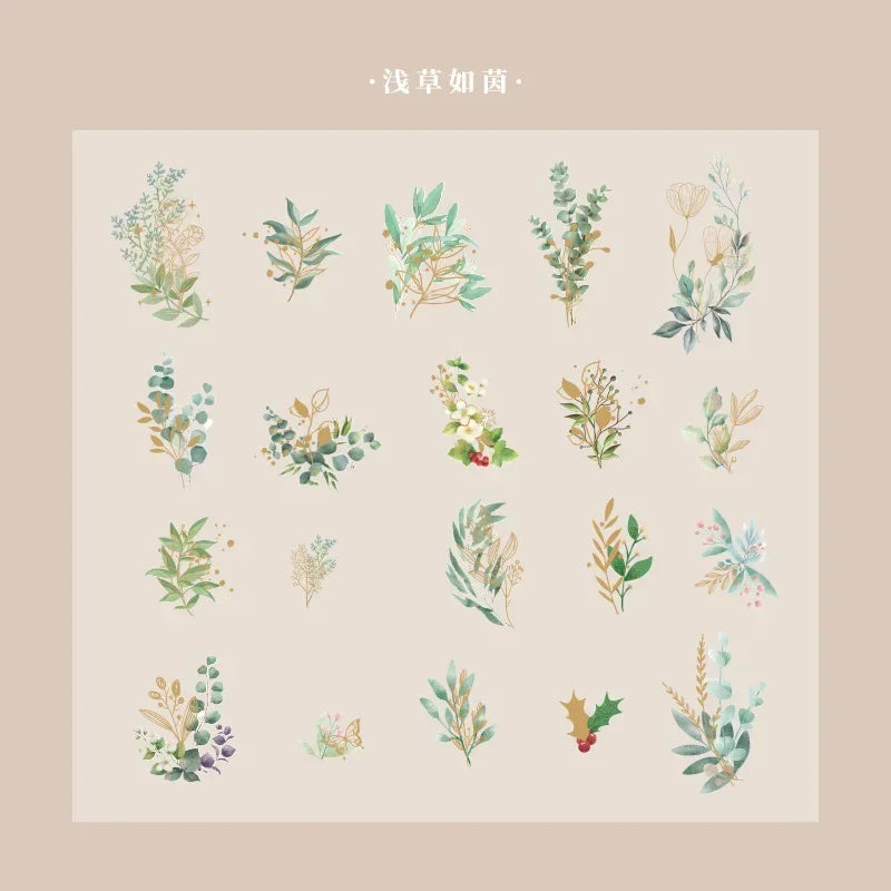 40Pcs/Bag Aesthetic Flower Stickers Pack Fresh Plant Hand Account DIY Material Decorative Stationery Stickers for Party Favors Oasis Select Style3