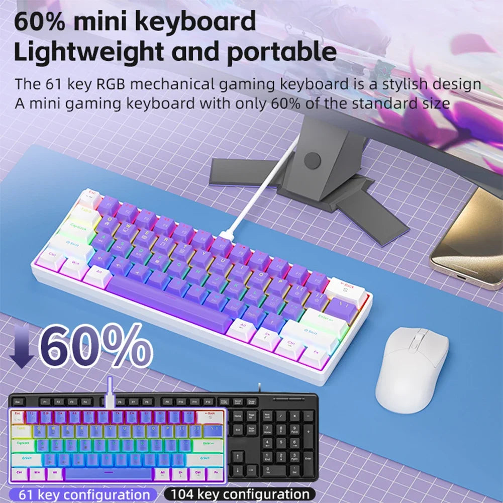 60% RGB Mechanical Gaming Keyboard – 61 Keys & 10 Light Modes