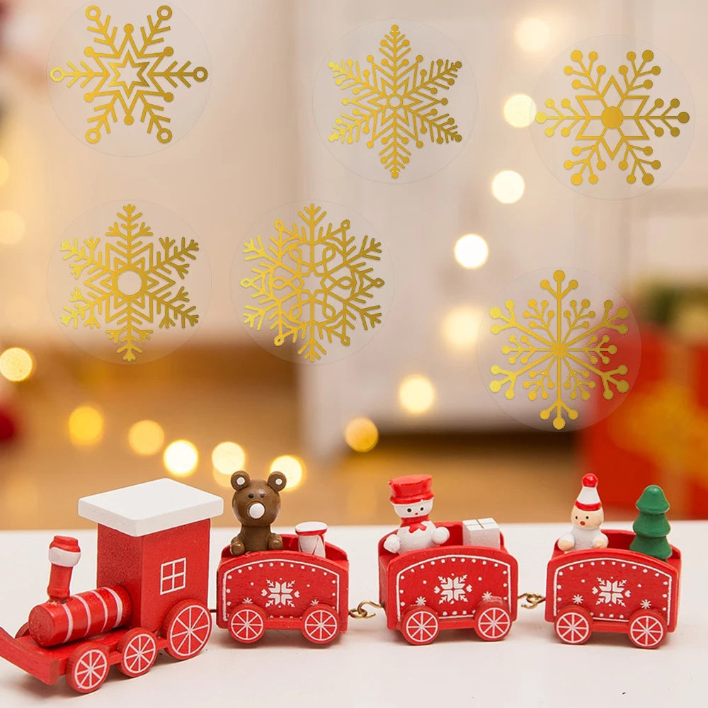 Gold Foil Marry Christmas Stickers Winter Snowflower Xmas Transparent Sealing Label Self Adhesive Presents Cards Logo Tag Paster Oasis Select