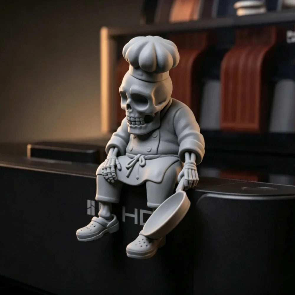 Funny Skeleton Chef Shelf Sitter Resin Cook Figurine in Chef Hat & Apron Humorous Hoom Kitchen Desktop Ornament Food Lovers Gift Oasis Select Chef Grey 7.7x7.3x8.5