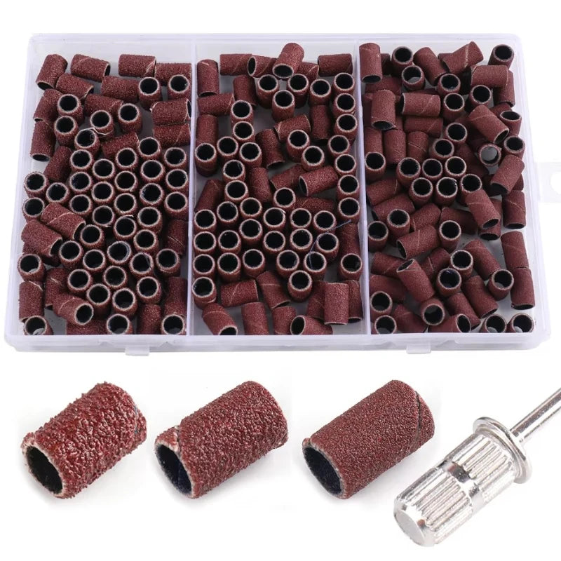 50-300pcs Sanding Cap Bands For Electric Manicure Machine 180/120/80Grit Nail Drill Grinding Bit Files Pedicure Tool Set BEND261 Oasis Select