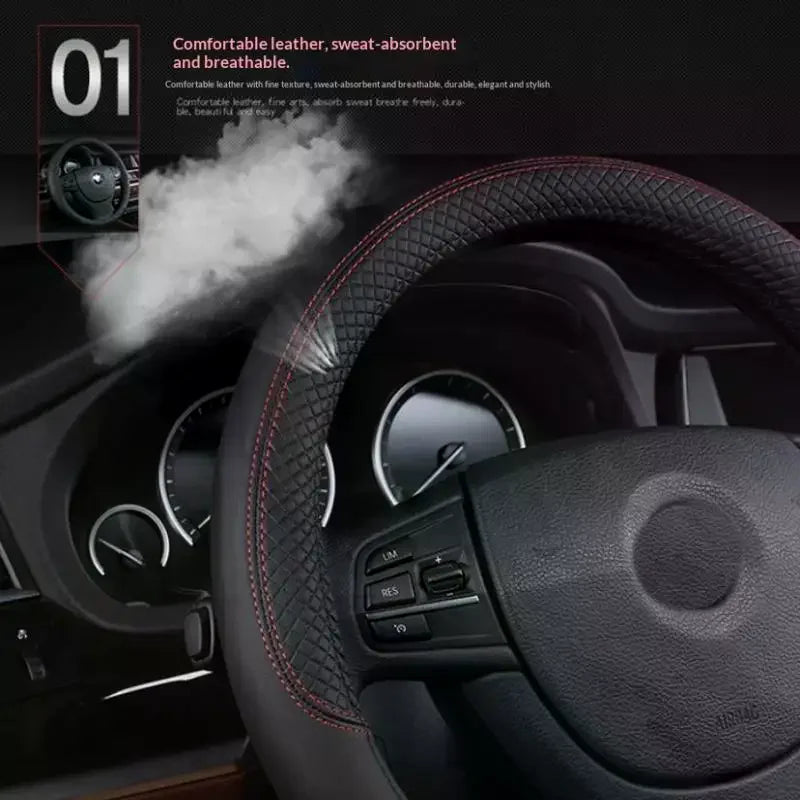 Universal Car Steering Wheel Cover For 37-38cm Steer Wheel Faux Leather Breathable Car Wheel Cover Interior Auto Accessories Oasis Select