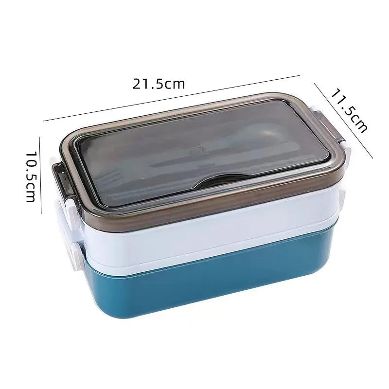 Lunch Box Food Storage Box 3 Layers Grids Student Office Worker Microwave Bento Box Outdoor Picnic Container with Fork Spoon Oasis Select Blue 3 2|1400ml