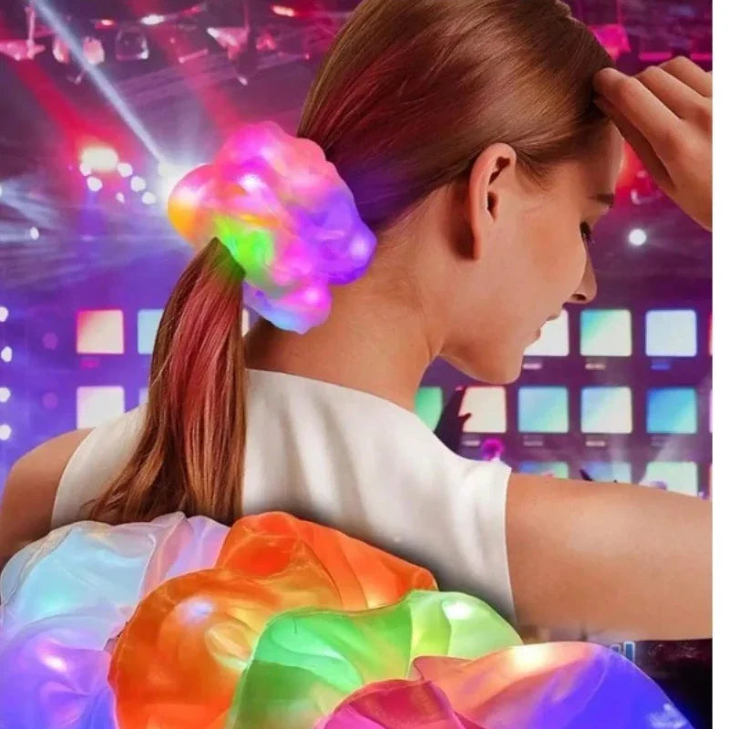 1-20PCS Light Up Scrunchie Flashing Hair Tie for Nightclub Party Rave DIY Glow in Dark Elastic Rope Accessory Concert Oasis Select