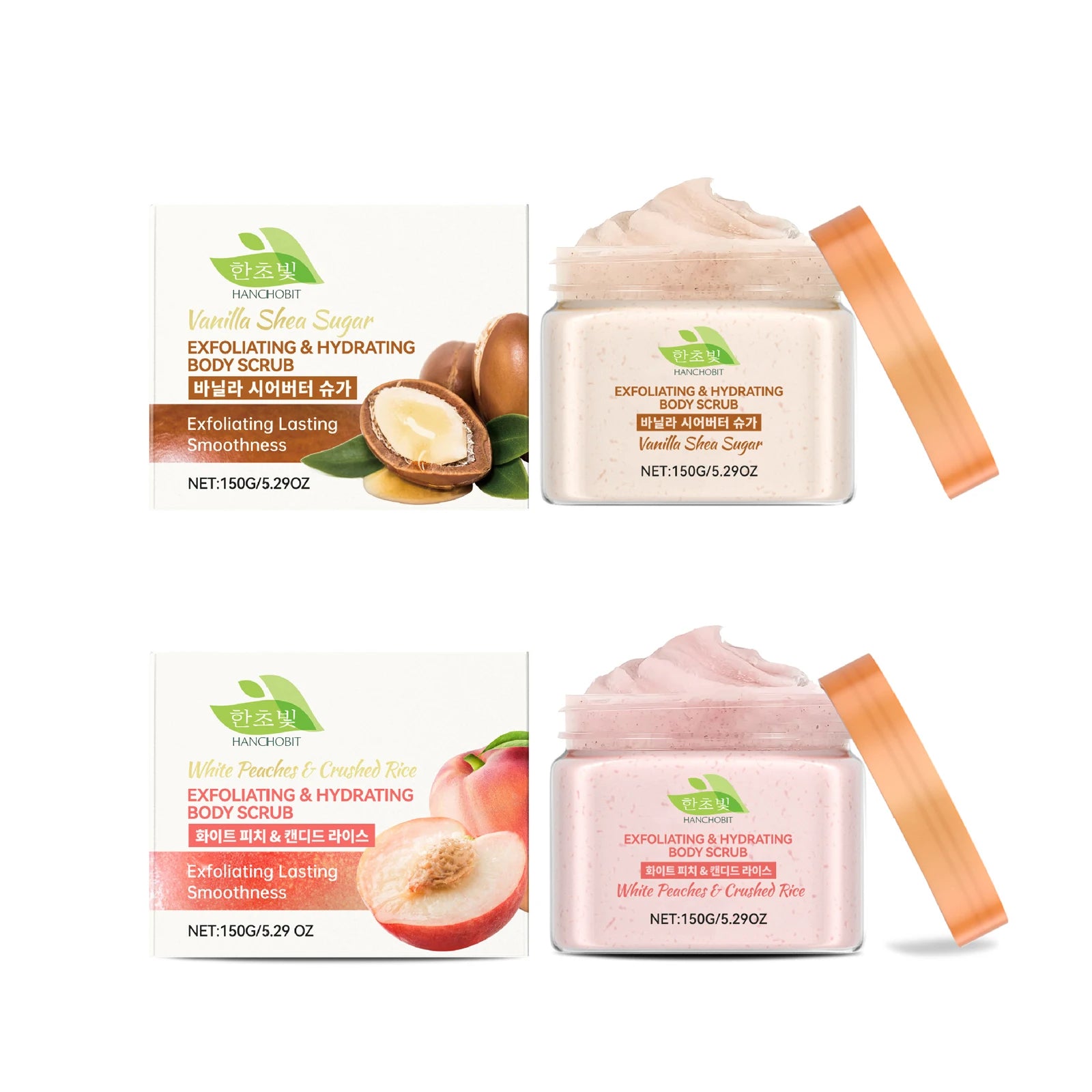 White Peach / Vanilla Shea Fruit Exfoliating Body Scrub for Dead Skin Removal Deep Cleansing Pore Shrinking Nourishing Skin Care Oasis Select All