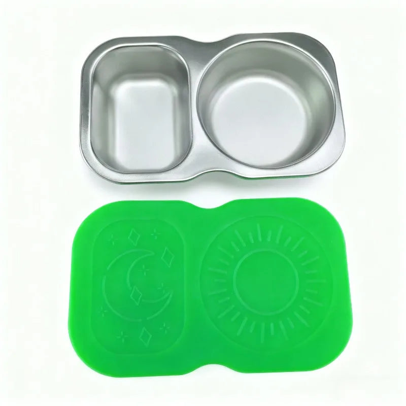 4pcs 2 Compartment 304 Stainless Steel Snack Containers Leakproof Silicone Lids 5.3oz Reusable Salad Dressing Sauce Food Storage Oasis Select