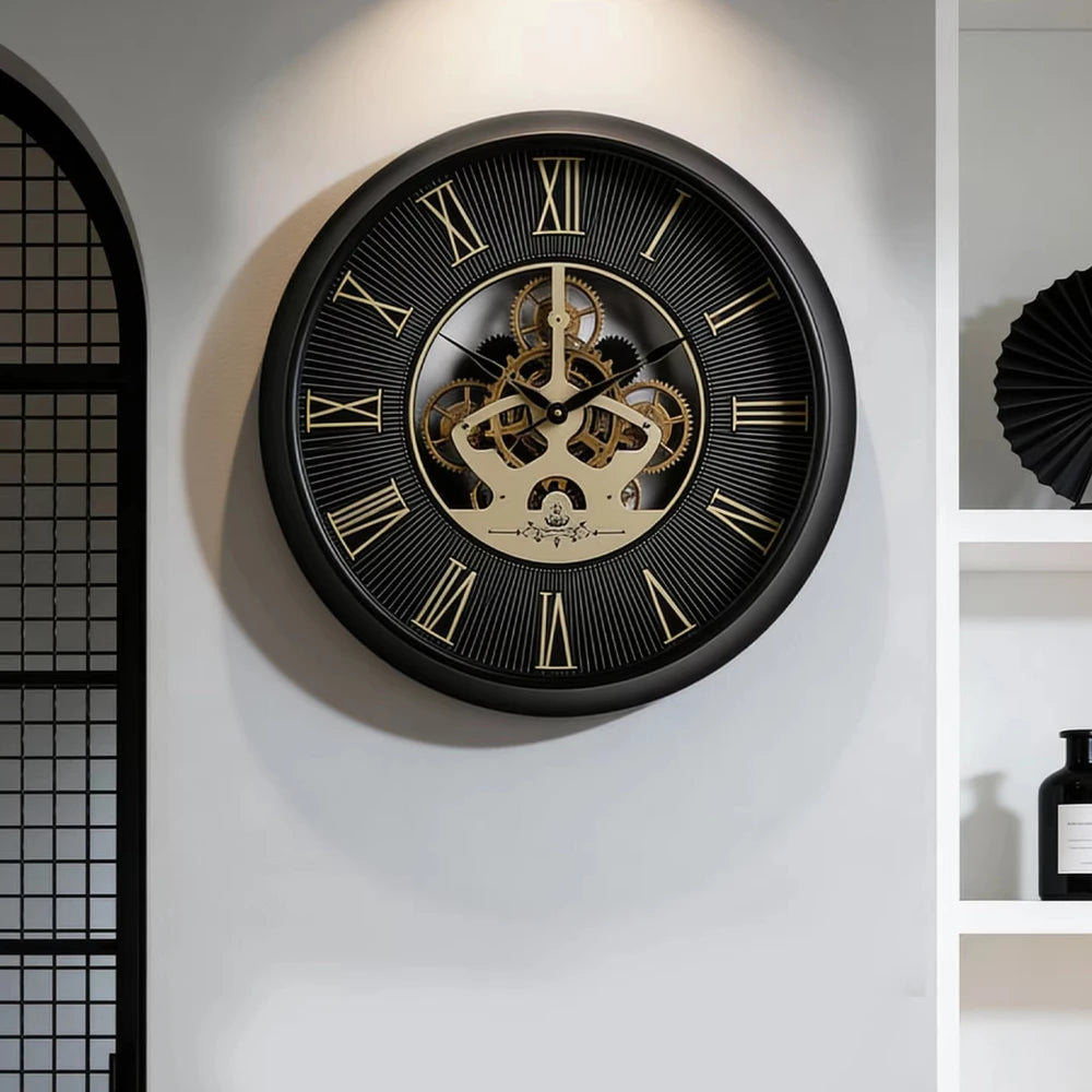 American Retro Creative Living Room Wall Clock Luxury High-End Mid-Century Modern Mechanical Gear Clock Wall Art Hanging Watch Oasis Select