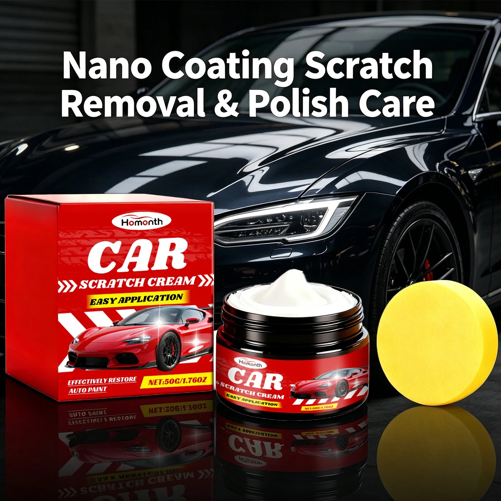 Car Scratch Remover Cream with Sponge Auto Paint Scratch Remover Polishing Paste for Car Scuffs Swirls Fine Lines Cleaning Care Oasis Select