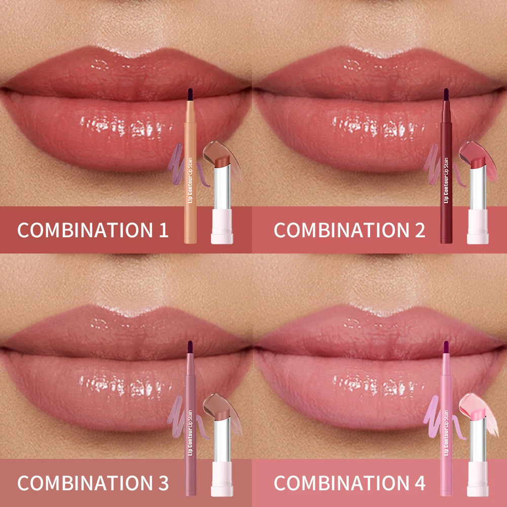 2pcs/set Lip Liner Pencil Smooth Moisturizing Lip Balm Lip Coutour Natural Look Long Lasting Hydrating Lips Makeup Kit Oasis Select
