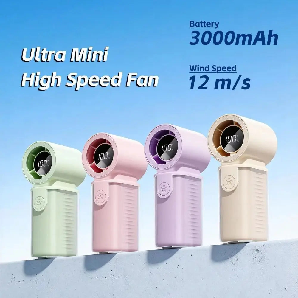 3000mAh Battery Mini Handheld Fan LED Display 5 Gear Wind Portable Pocket Fan High Speed USB Rechargeable Rechargeable Fan Oasis Select