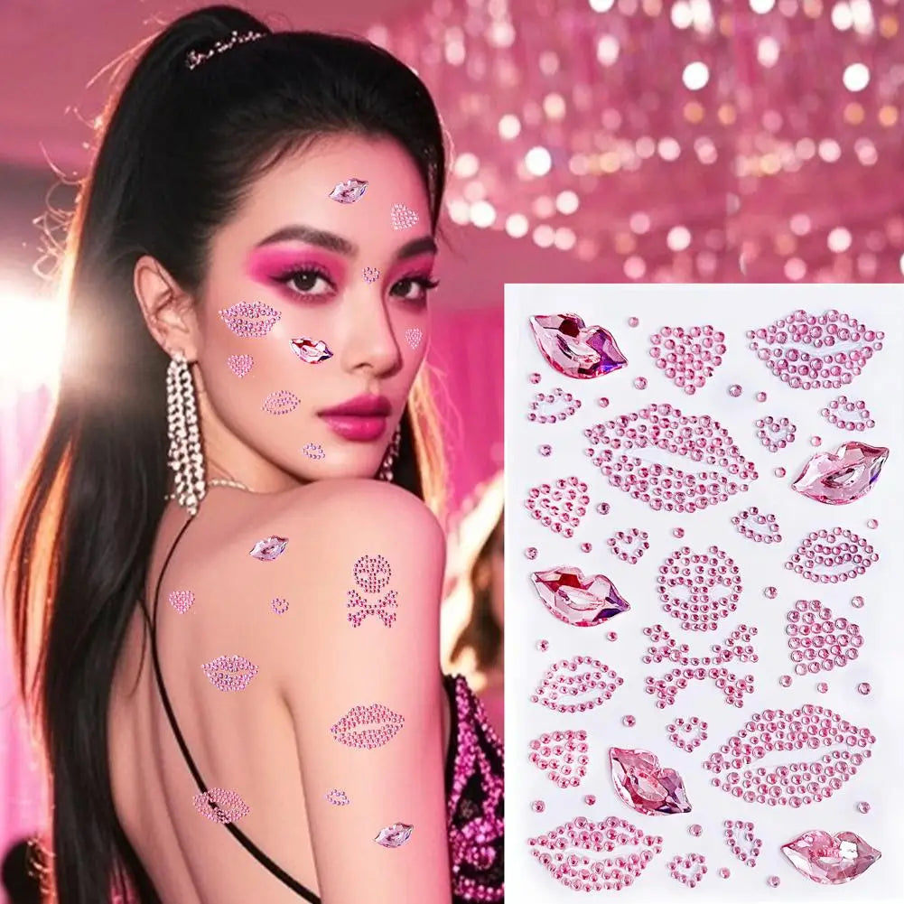Rhinestone Heart & Lips Face Gems – Glitter Body Stickers Face Gem Stickers Oasis Select
