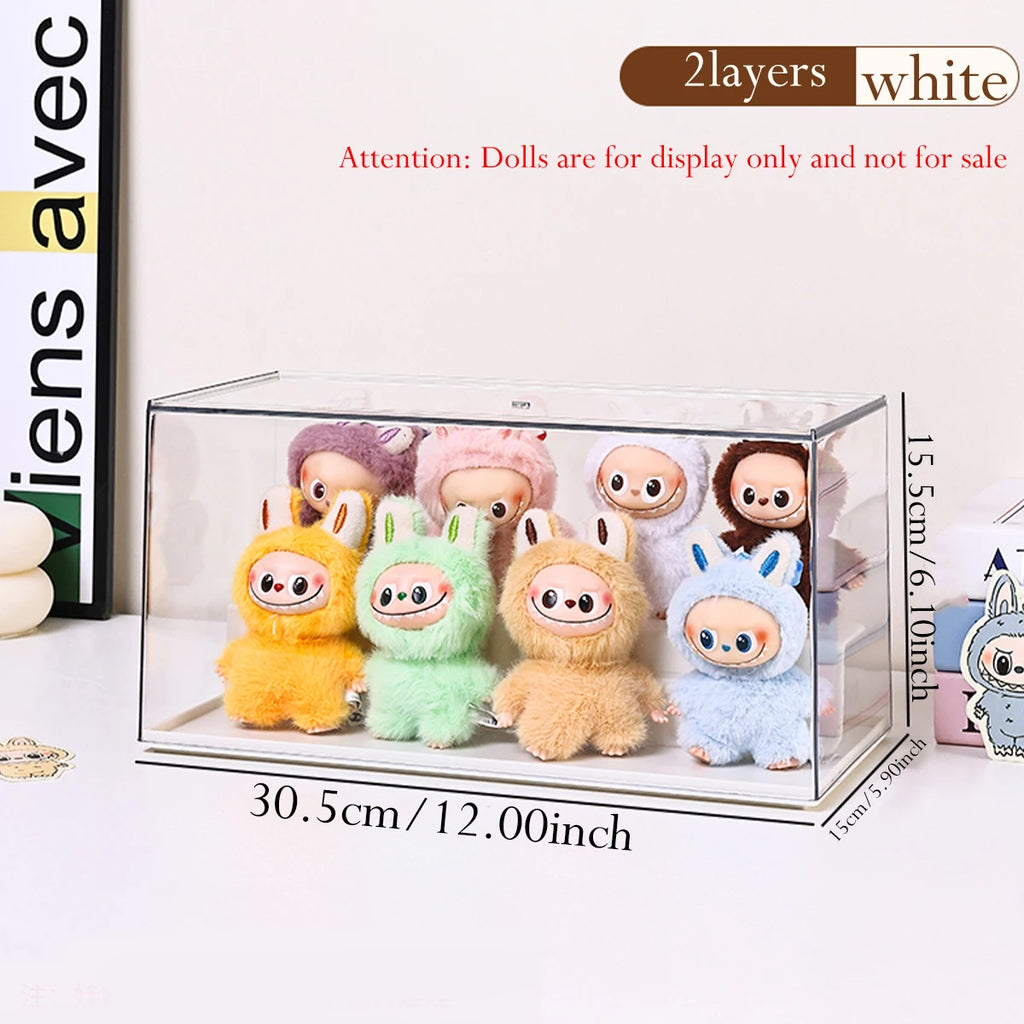 1pc stackable transparent labubu doll display box acrylic blind box manual storage box household perfume storage display rack Oasis Select 2layers-white